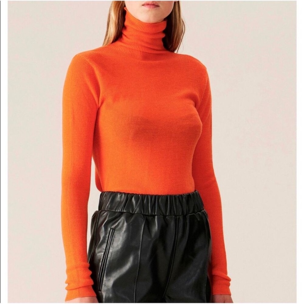 Ganni orange LIGHT MERINO KNIT open back turtleneck